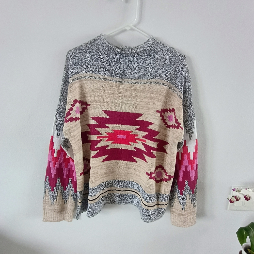 Nic + Zoe Southwestern Aztec Sweater Womens XL Boho Tribal Knit Pullover